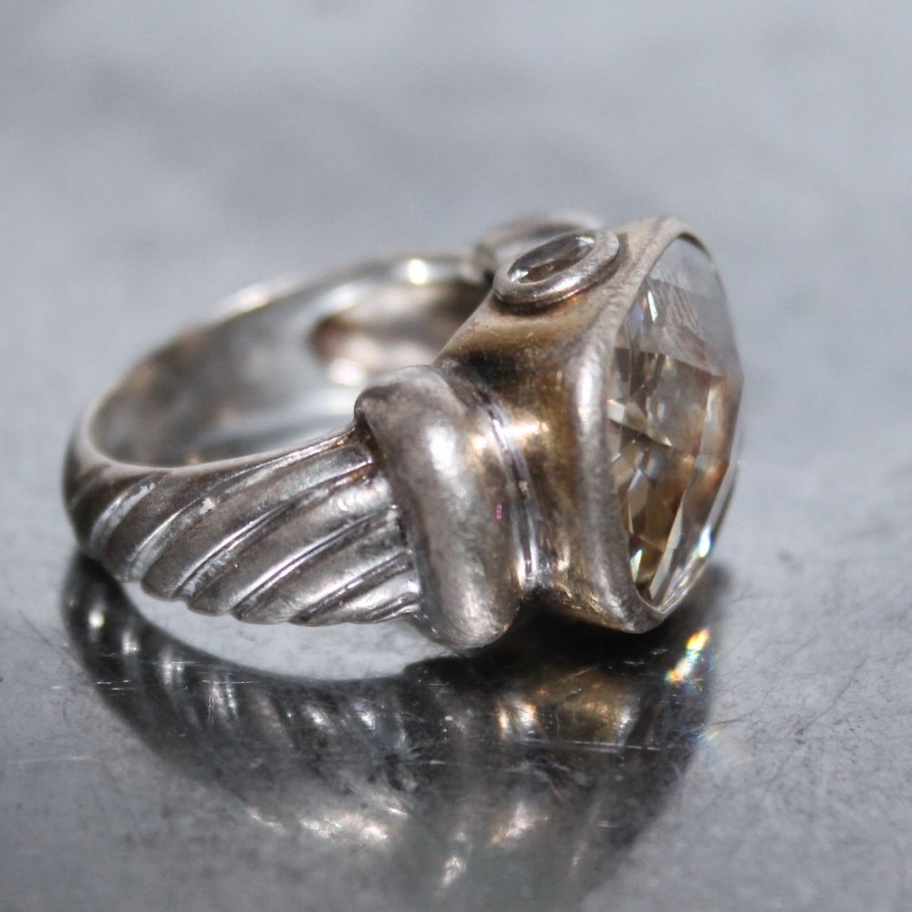 2 Tone 925 Sterling Silver Noblesse Cable Band Ring w Stones - Picture 6 of 15
